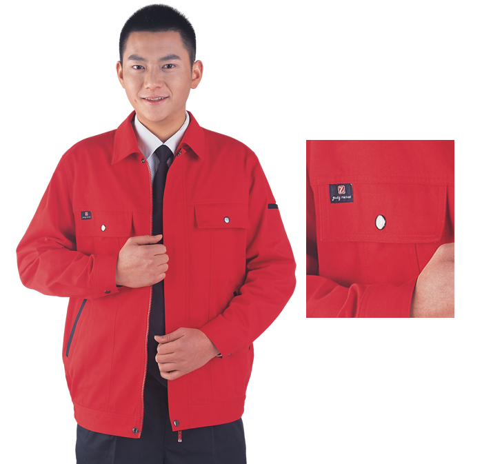 廈門工作服-絲光厚細(xì)紋大紅拼藏藍 休閑夾克